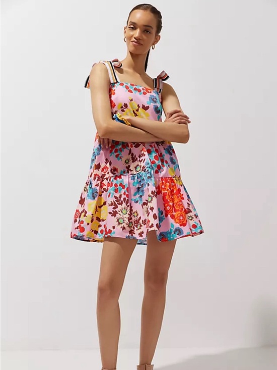 Peter Som Dresses & Skirts - Peter Som for Anthropologie Size M Flouncy Floral Mini Dress Pink Shoulder Tie